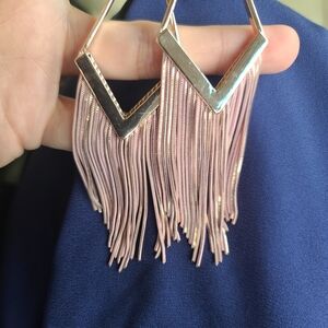 Elegant Gold  and Pink Fringe Earrings